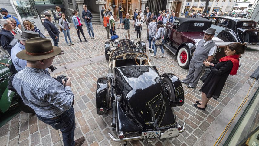 Stelldichein der britischen Oldtimer in St.Moritz. Foto: Daniel Zaugg