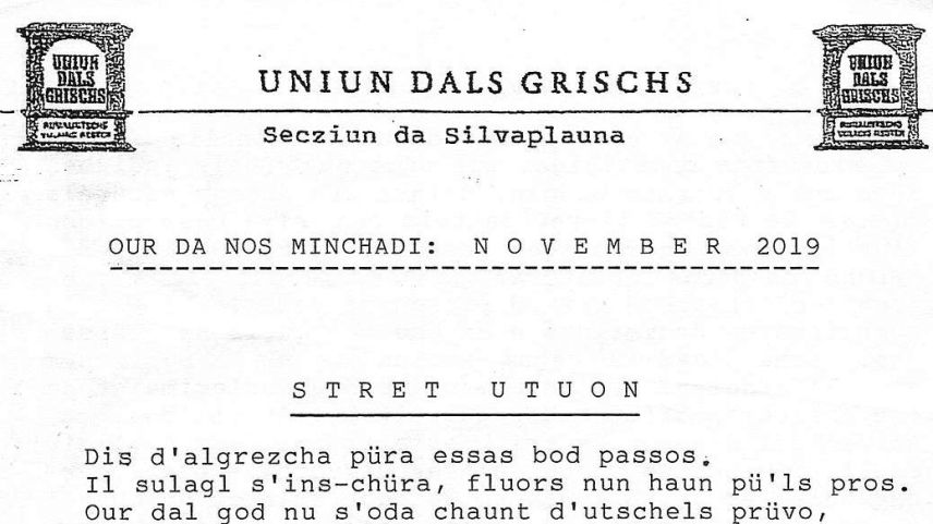 Il fögl da titul da l’ultim numer dal «Föglin da Silvaplauna» dal november 2019 (fotografia: Chatrina Urech-Clavuot).