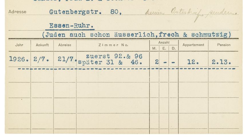 Einblick in eine der historischen Gästekarteikarten. Foto: Zollinger/Hechenblaikner