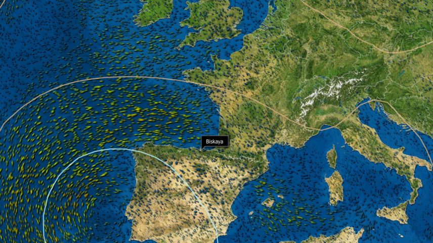 Die komplizierten Wind-Strömungsverhältnisse über dem Golf von Biskaya (links zwischen den Britischen Inseln und Spanien) beeinflussen das Wetter regelmässig auch hierzulande.  Grafik: www.meteoea