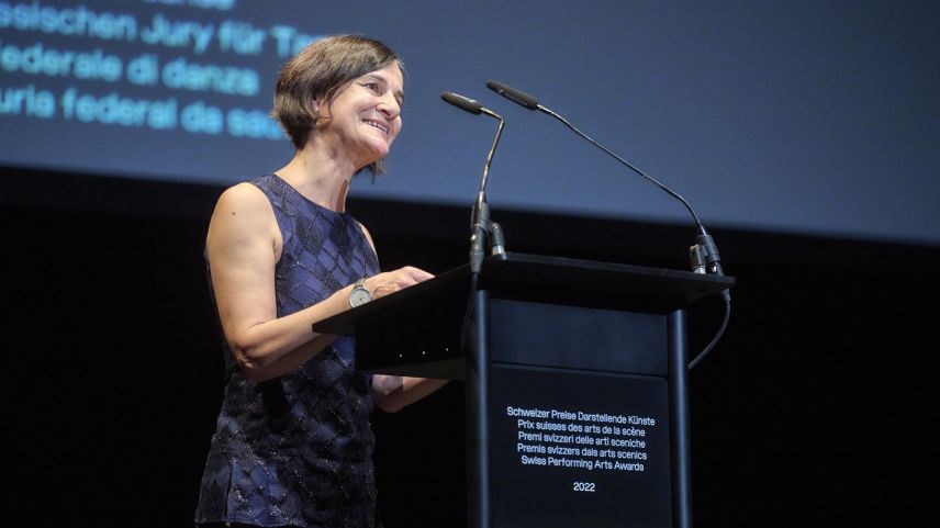 Die prämierte Paola Gianoli an der Preisverleihung in Carouge.            Foto: BAK, Adrian Moser 2022