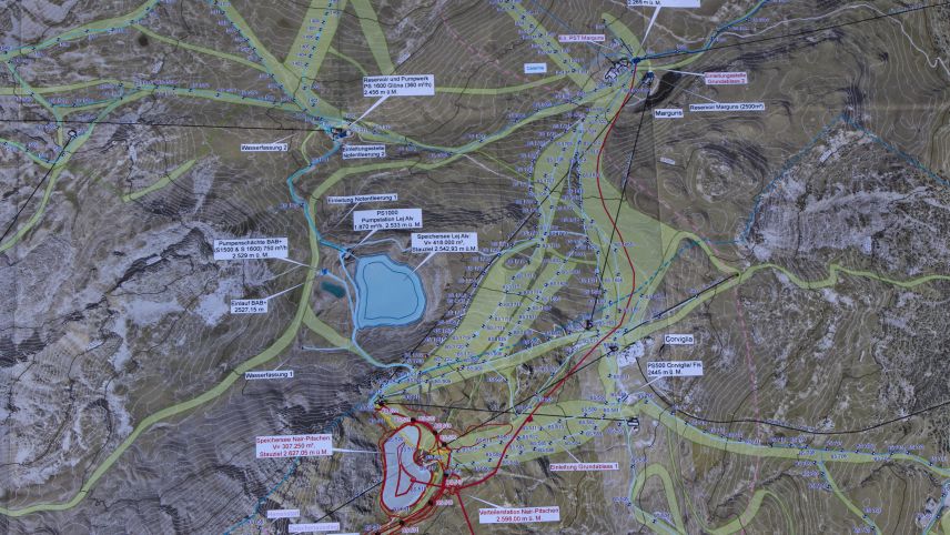 Plan des Bauprojekts Naturspeichersee Lej Nair Pitschen (Baueingabe).