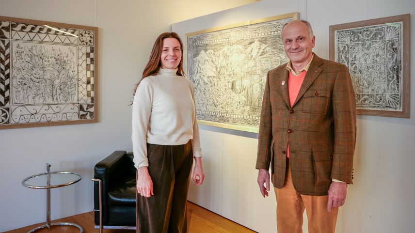 Künstlerin Pia Kühnemann und Gallerist Markus Kirchgeorg.