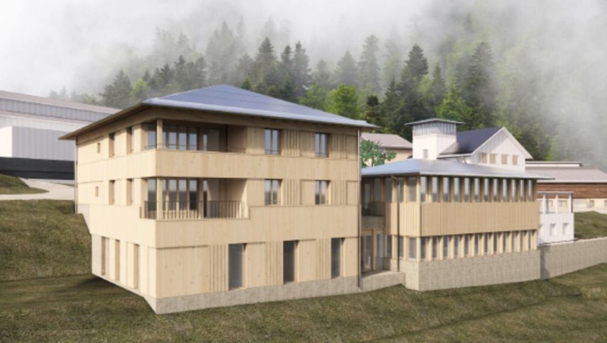 Ed uschea dessa a la fin dal 2027 verer oura la scoula speciala ad Avrona, la «Bergschule Avrona» cun seis nouvs edifizis. Visualisaziun: «Bergschule Avrona»