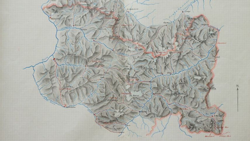 Üna carta topografica disegnada precautamaing sün palperi quadriglià l’on 1918 da Robert Defilla, ün cader militar da Sent. fotografia: Michael Steiner
