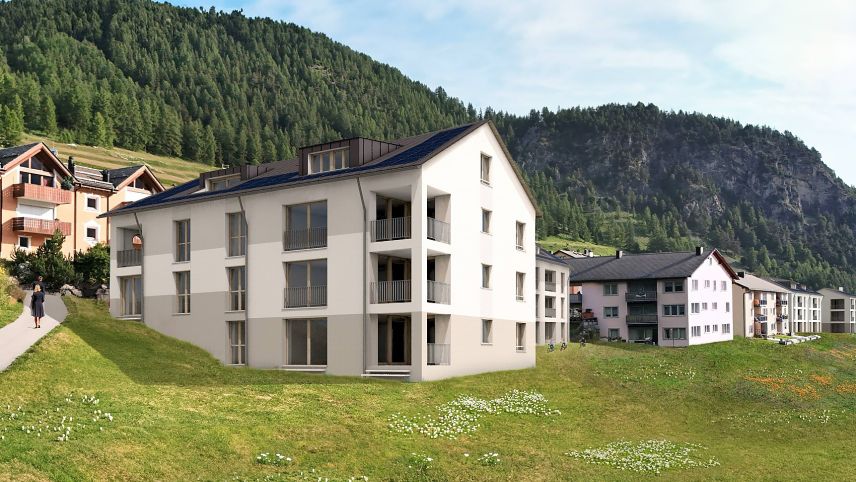 Visualisaziun da las duos chesas chi faun part da la prüma etappa da la surfabricaziun e chi dessan gnir realisedas sün üna parcella in possess da la  vschinauncha politica (fotografia: mad).