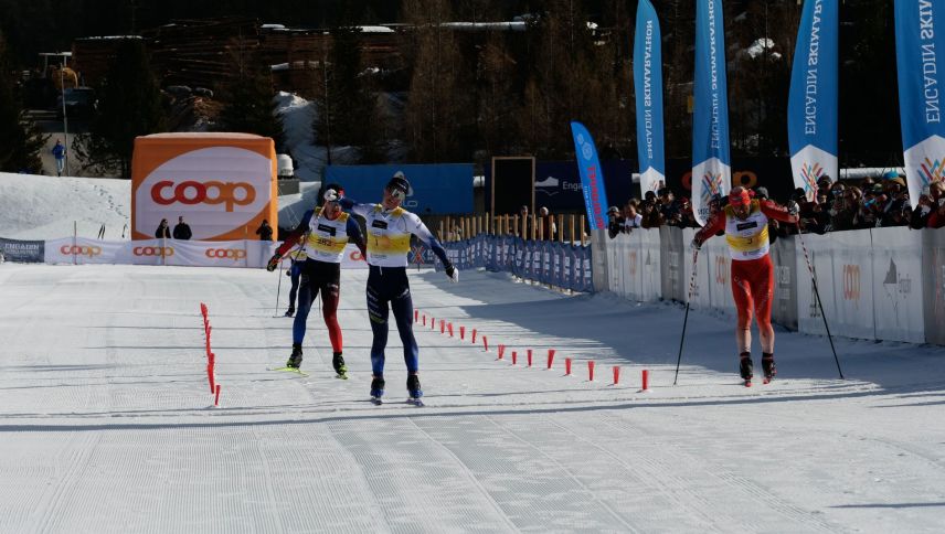 Hedegart überquert die Ziellinie hauchdünn vor dem Schweizer Jason Rüesch. Foto: Jon Duschletta