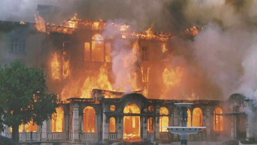Das Grandhotel in Flammen. Foto: Archiv Villa Erica