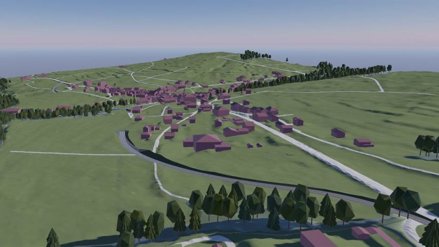 Visualisierung der Variante «Nord tief» der Umfahrung Sta. Maria in der Val Müstair. Visualisierung: z. Vfg