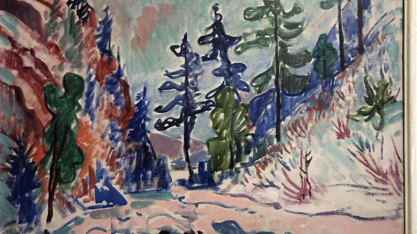 Ausschnitt aus Turo Pedrettis Gemälde "Innschlucht im Winter", das aktuell im Sils Museum zu sehen ist. Foto: Marie-Claire Jur