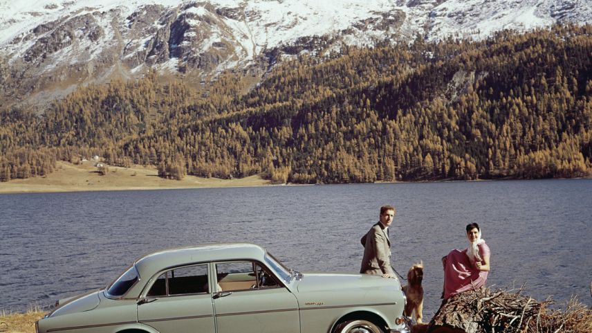 Volvo-Werbung am Silvaplanersee 1961. Foto: ETH Bildarchiv