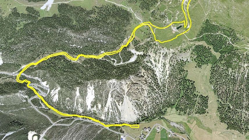 Die geplante Talabfahrt Minschuns. Foto: Swissimage