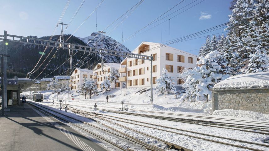 Das Siegerprojekt Colliar von zur Schaffung von neuen Erstwohnungen durch die RhB Immobilien AG im Gebiet Prasüras durch die Hornberger Architekten AG aus Zürich und der Gardens Gartenideen AG aus Horgen. Visualisierung: Hornberger Architekten AG