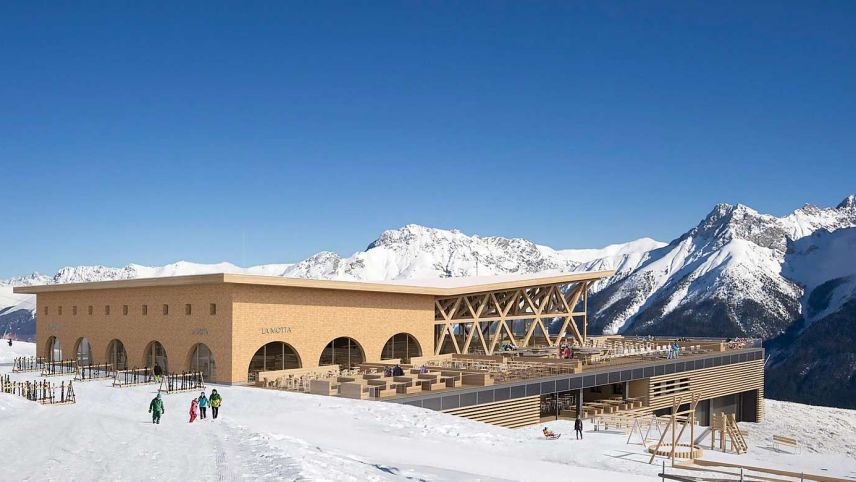 Las Pendicularas Scuol vöglian realisar sülla Motta Naluns ün nouv edifizi cun restorants e garaschas per passa 15 milliuns francs. 	fotografias: mad