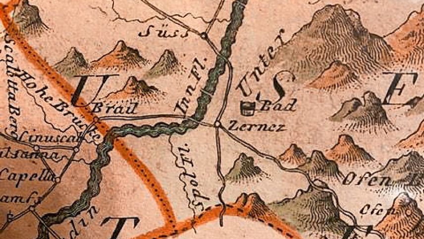 Die Karte des Gotteshausbundes mit dem Eintrag «Zernez Bad». Foto: z. Vfg