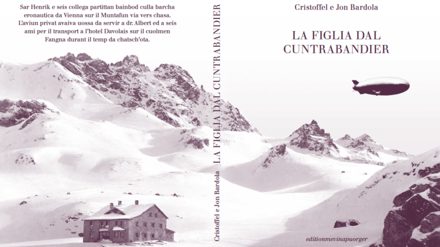 La cuverta dal raquint culla Heidelbergerhütte ed üna «barcha eronautica» (fotografia: Chasa editura editionmevinapuorger).