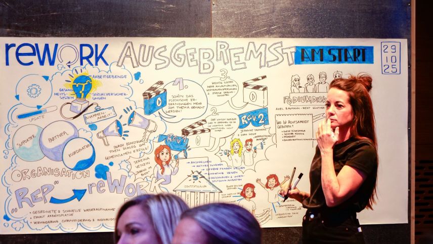 Die freischaffende Illustratorin Barbara Baba Donnarumma aus Zürich und Sedrun hat im Auftrag der Organisatoren vor Ort die Inhalte des Forums live visualisiert und illustriert. 