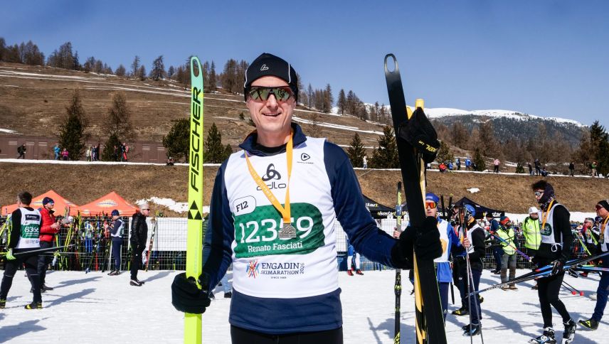 Ein zufriedener RhB-Direktor Renato Fasciati nach seinem 20. Engadiner. "Ich bin schon schneller gelaufen, bin aber zufrieden. Es war sehr gutes Wetter und eine super Stimmung."  Foto: Jon Duschletta