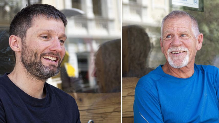 Gian Luck ist Präsident des Bündner Bergführerverband und leitet die Bergsteigerschule Pontresina (links). Der 68-jährige Paul Brunner ist mittlerweile pensioniert, doch immer noch privat auf Bergtouren unterwegs. Fotos: Denise Kley