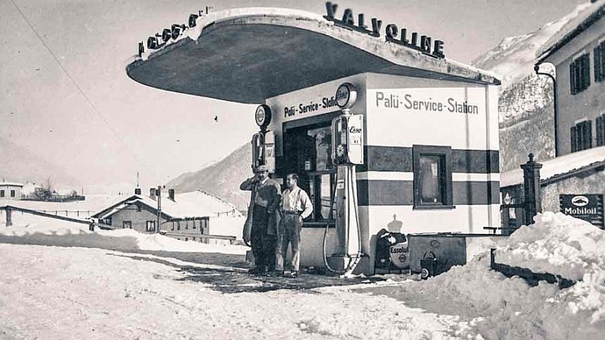Die Tankstelle der ehemaligen Palü Garage in Samedan. Foto: Auto Pfister