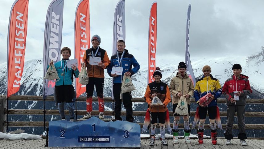 BM-Slalom: 1. Gian Reto Gammeter (Ski Racing Club Suvretta St. Moritz), 2. Max Eggenberger (Ski Racing Team Silvaplana Champfèr), 3. Thomas Bedognetti (Ski Racing Team Silvaplana Champfèr), 4. Theo Elbi (Ski Racing Club Suvretta St. Moritz). Foto: BSV