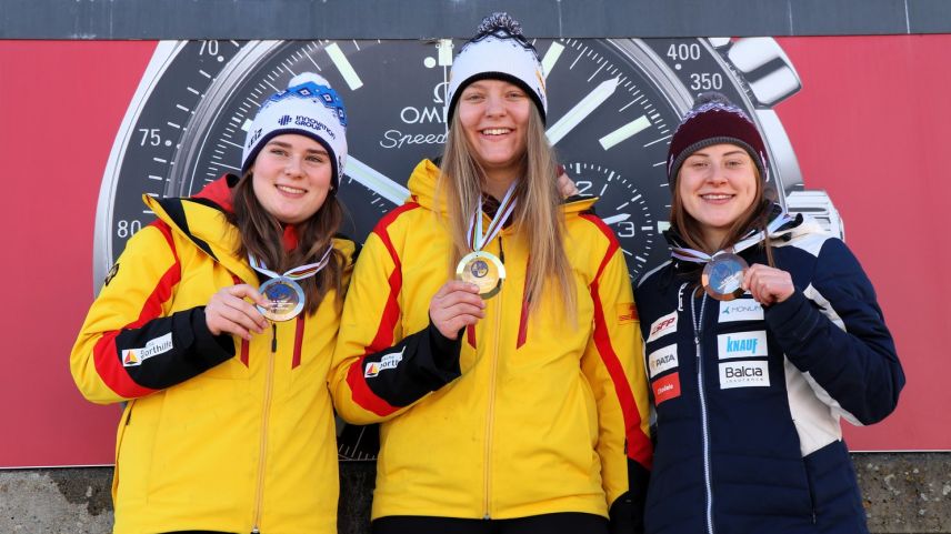 Strahlende Gesichter beim Team Deutschland. Foto Olympia Bob Run St. Moritz