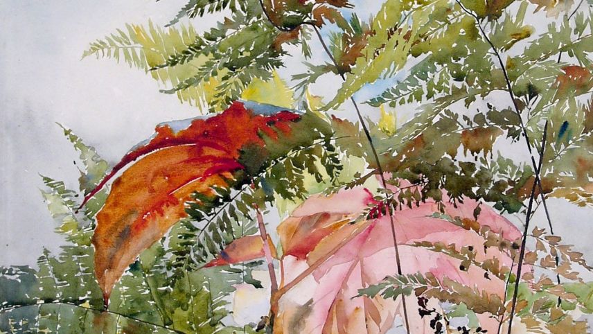 Augusto Giacometti war nicht nur ein begnadeter Maler, der teils extrem bunte Bilder schuf. Der Bergeller Künstler war auch ein subtiler Naturbeobachter, wie ein Ausschnitt aus dem Werk «Farnkraut und Flechten» aus dem Jahre 1898 zeigt.    Foto: z. Vfg