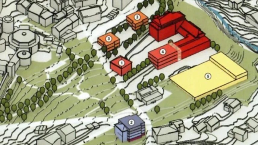 Il proget «Scuol Scoula +» prevezza il detretschamaint da l’areal Bagnera e la centralisaziun da l’administraziun (illustraziun: Cumün da Scuol).