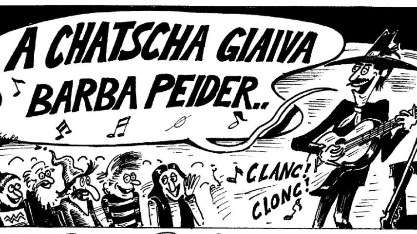 La chanzun Ferm tabac da Men Rauch disegnada da l’artist engiadinais Paulin Nuotclà. Grafica: Paulin Nuotclà 