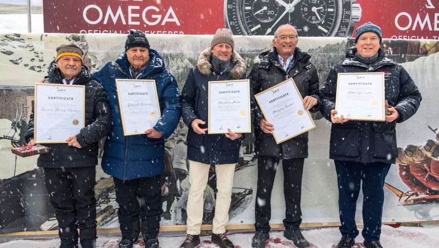 Auf dem Foto sind von links zu sehen: Thomy Caplazi, Giancarlo Torriani, Christian Meili, Hansjörg Trachsel und Fürst Albert von Monaco. 			Foto: Filippo Gianni