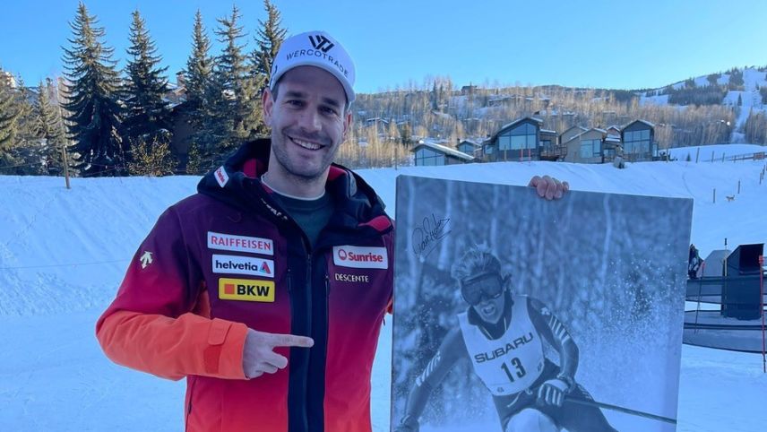 Startnummernauslosung in Aspen beim ersten Rennen, Bild gezogen mit Nummer von ehemaligen Skirennfahrer. Foto: z.Vfg