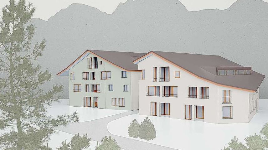 Die beiden Wohnhäuser mit 18 Wohnungen warten immer noch auf den Baubeginn. Foto: Barmettler Architekten, Cham