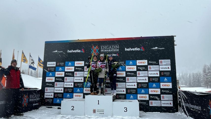 Das Frauenpodest am Engadin Skimaraton. Foto: Jon Duschletta