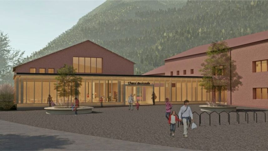 Visualisaziun dal proget da renovaziun pella scoula a Müstair. Quel dess cuostar 6,9 milliuns francs e gnir realisà a partir da quist utuon (visualisaziun: mad).