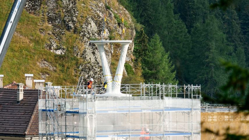 Auf diesem dritten Säulen-Stockwerk wird die bespielbare Plattform entstehen. Fotos: Jon Duschletta