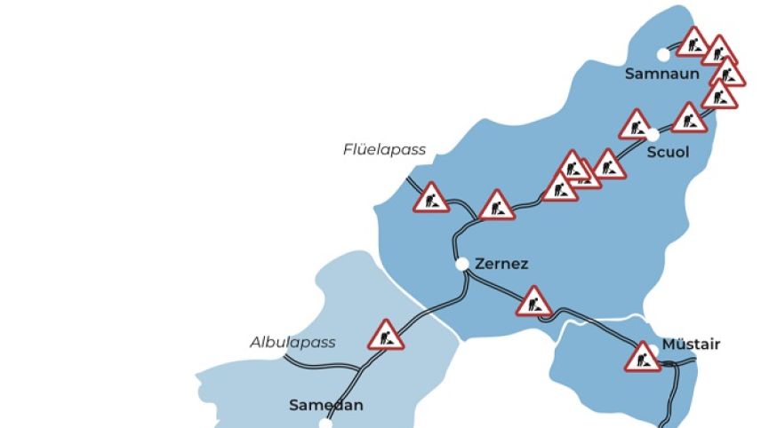 Vor allem im Unterengadin gibt es viele Baustellen. Karte: Miriam Caligari