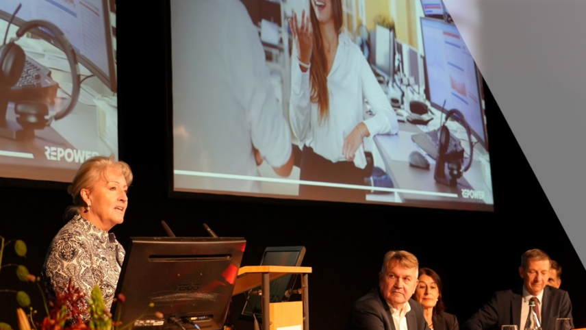 Die 121. ordentliche Generalversammlung der Repower AG fand am 14. Mai in Disentis/Mustér statt. Aus neue Verwaltungsratspräsidentin der Repower AG wurde Barbara Janom Steiner gewählt. Foto: Repower