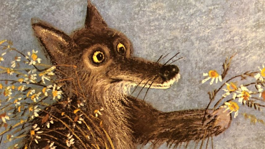 Im Bilderbuch «Die Geschichte vom guten Wolf» heilt die Hauptfigur und pflückt Blumen.        Foto: Marie-Claire Jur