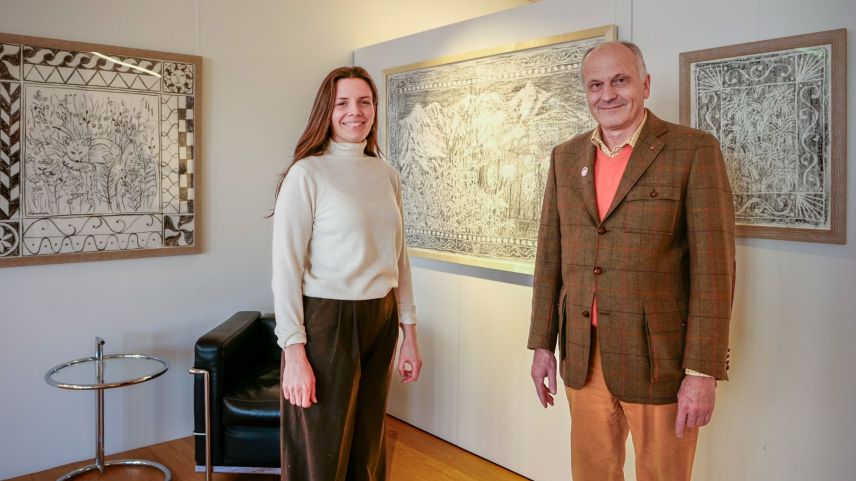 Künstlerin Pia Kühnemann und Gallerist Markus Kirchgeorg.