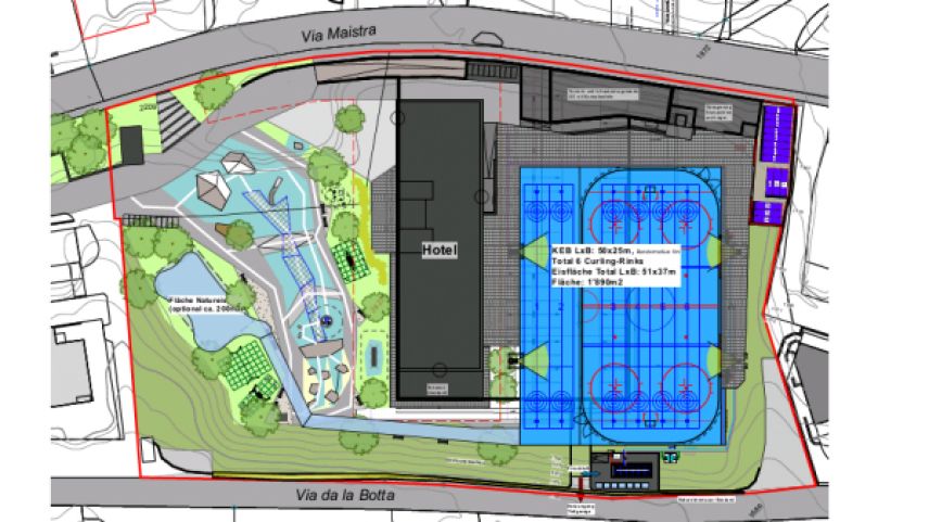 Nach dem Grundsatzentscheid des Souveräns kann die Planung des Winterbetriebs nun auf der Basis eines Kunsteisfeldes (blau) fortgesetzt werden. 