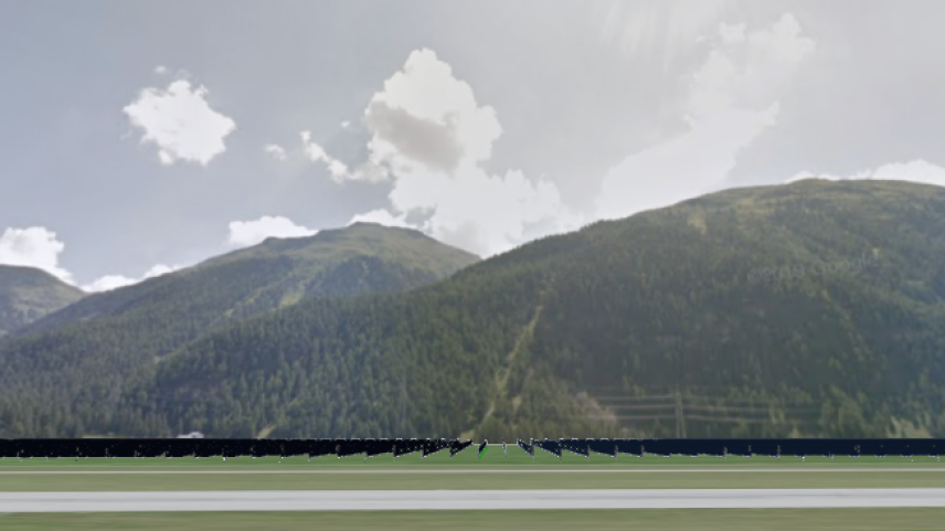 Eine Visualisierung der geplanten Solaranlage, vorne die Start- und Landebahn des Flughafens. Foto: TNC Consulting AG