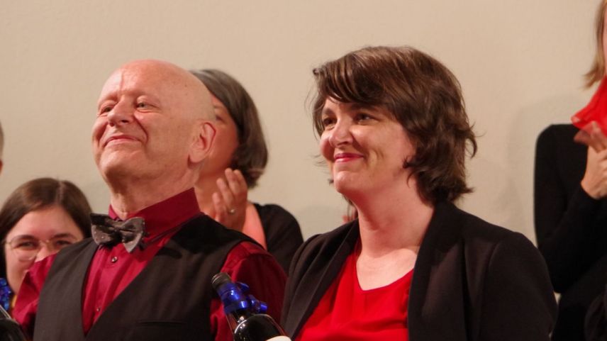 Die zufriedenen Co-Dirigenten Stefan Albrecht und Katharina Jud nach getaner Arbeit. Foto: Jürg Keller