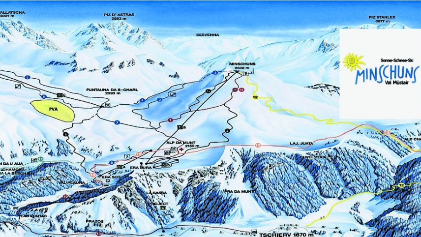 I’l territori da skis Minschuns laiva la Val Müstair realisar ün implant  fotovoltaic. Uossa ha il cumün trat il frain per quel proget (fotografia: mad).