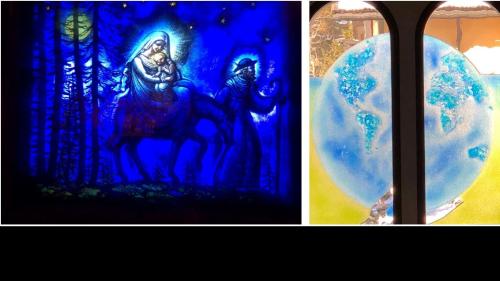 Regina Pacis-Kapelle, Suvretta, «Die Flucht nach Ägypten», Ernst Rinderspacher und St. Antonius, Celerina, «Il Planet blov», Daniel Cotti (links)