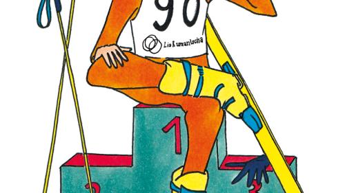 Il skiunz da Pia Valär rapreschainta las activitats rumantschas dürant il Campiunadi mundial da skis a San Murezzan (illustraziun: Lia Rumantscha).