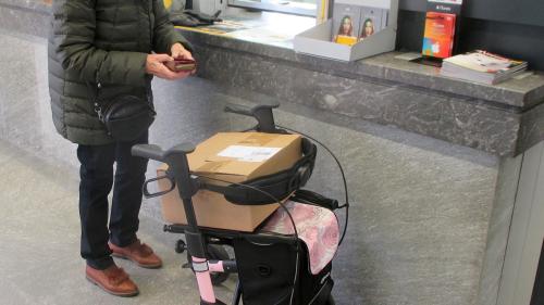 Ursula Albertini aus Silvaplana schätzt die vielfältigen Möglichkeiten, welche ein Rollator im Alltag mit sich bringt. Foto: Katharina von Salis