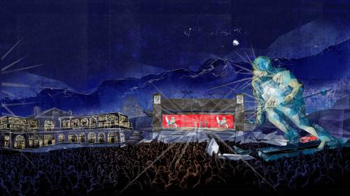 Der St. Moritzer Kulm-Park wird zum zentralen Eventbereich an der Ski WM. Rendering: Aroma AG, Zürich/Ski WM St. Moritz 2017