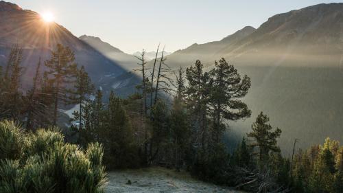 Hans Lozza ha fotografà co cha’l sulai alva sün l’Alp Grimmels (fotografia: Hans Lozza/PNS).