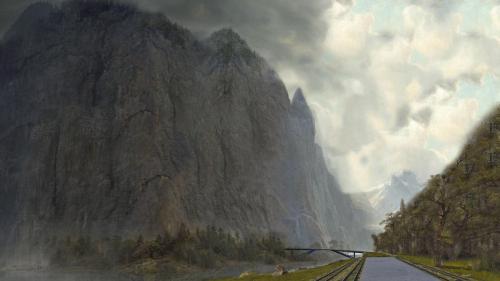 Am Umsteigebahnhof in der mystischen Naturlandschaft rund um Pra Dadora ausserhalb von Martina sollen in Zukunft gemäss der Vision von ETH-Studenten drei verschiedene Bahnen aus Richtung Scuol, Mals und Landeck zusammentreffen (Foto: ETH Entwurfsstudio Me