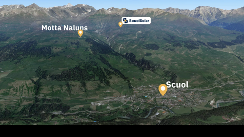 L'implant solar dess gnir installà dasper il territori da skis Motta Naluns. visualisaziun: Scuol Solar